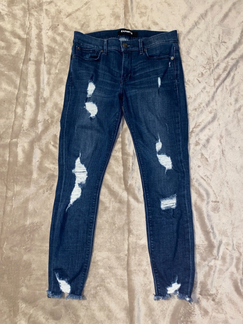 Express Dark Blue Ripped Skinny Jeans